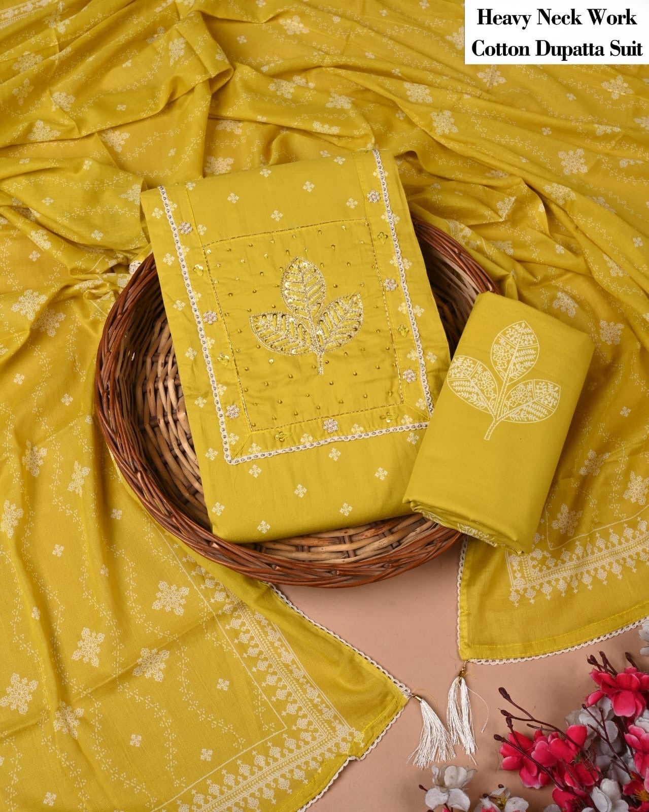 Festive Cotton Unstitched Suit-Yellow (ST41)