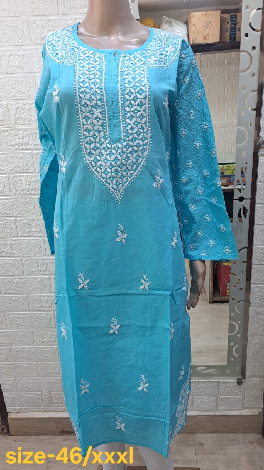 Chikankari Cotton Straight Kurti