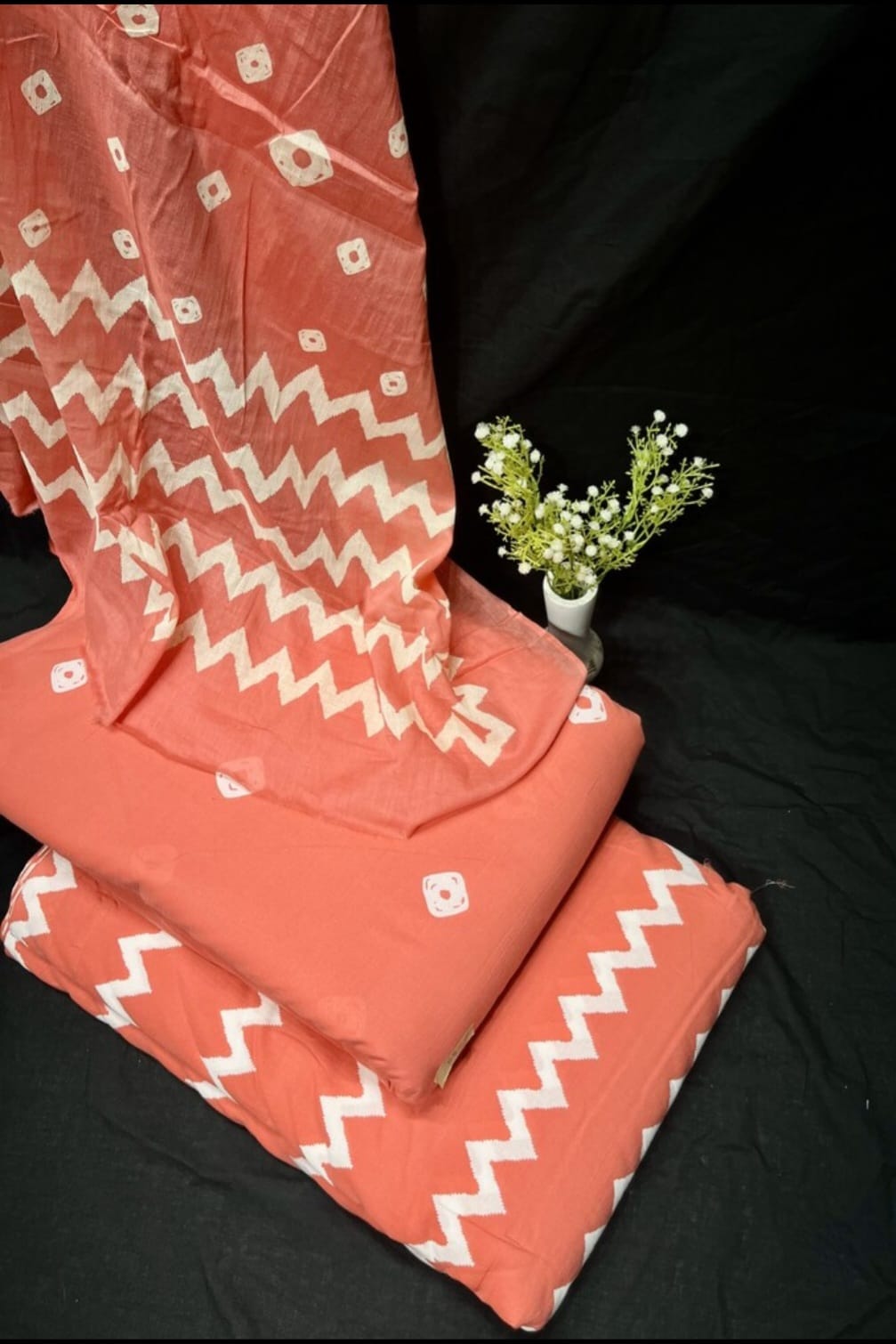 Handblock Cotton Unstitched suit-Light Orange