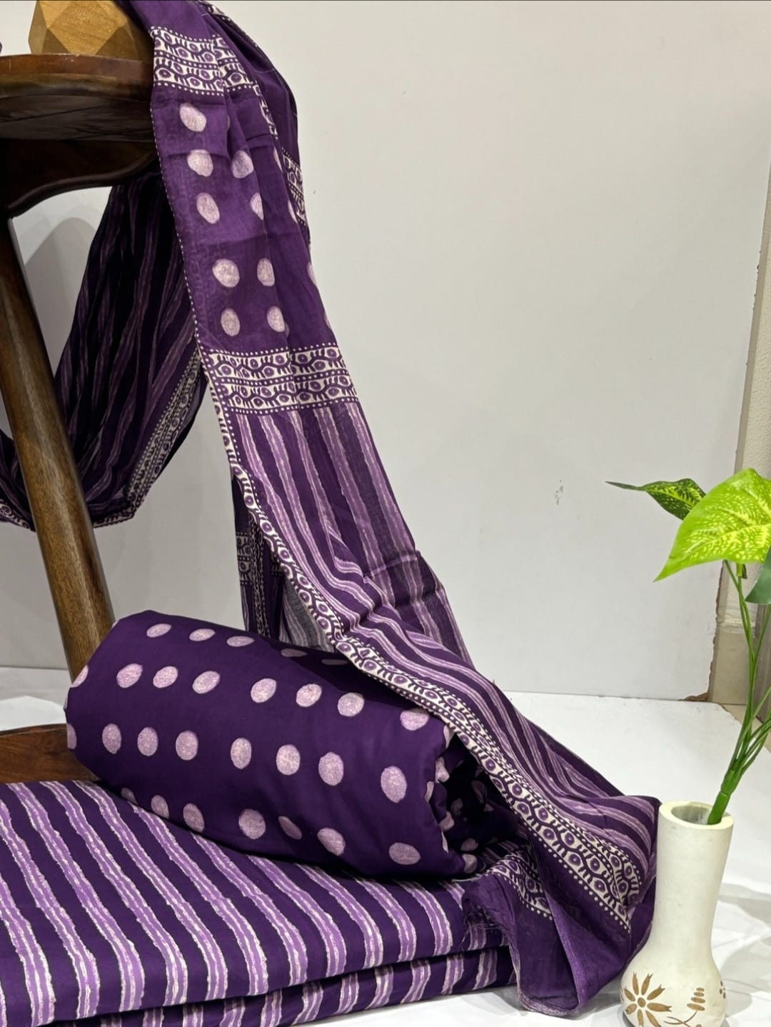 Handblock Cotton Unstitched suit-Purple