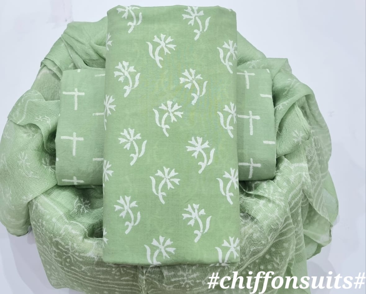 Batik Cotton Unstitched Suit-light green