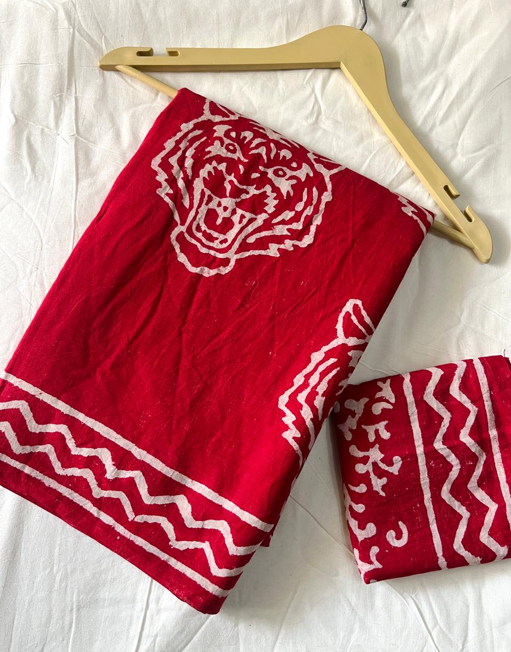 Mulmul Cotton Sari-Red (ST01)