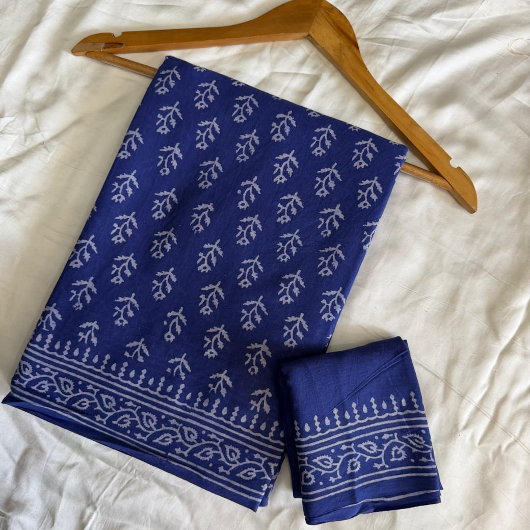 Mulmul Cotton Sari-Blue (ST06)