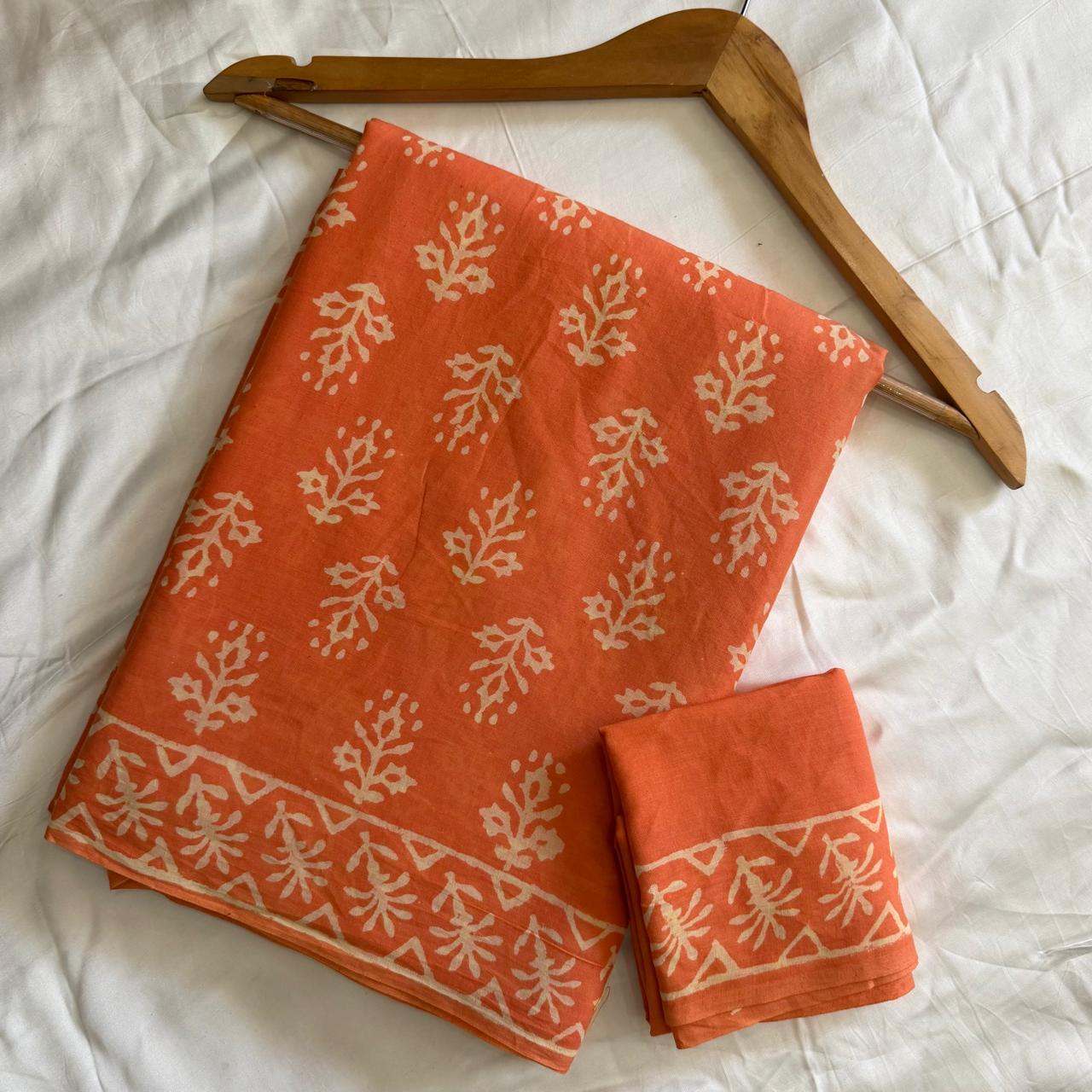 Mulmul Cotton Sari-Orange (ST09)