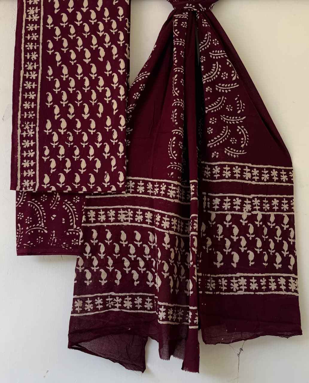 Handblock Cotton Unstitched suit-Maroon (ST01)