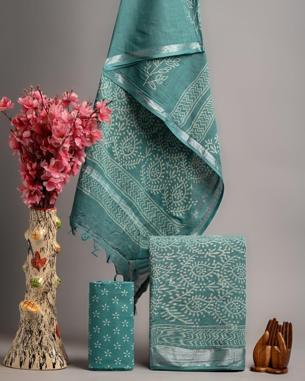 Linen Festivewear Unstitched suit-Aqua Blue (ST11linen)