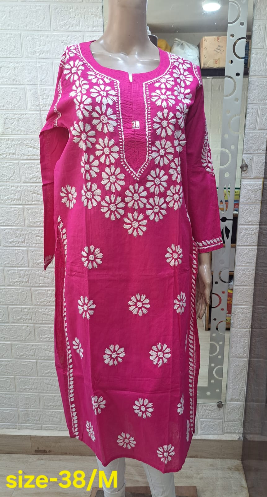 Chikankari Cotton Straight Kurti