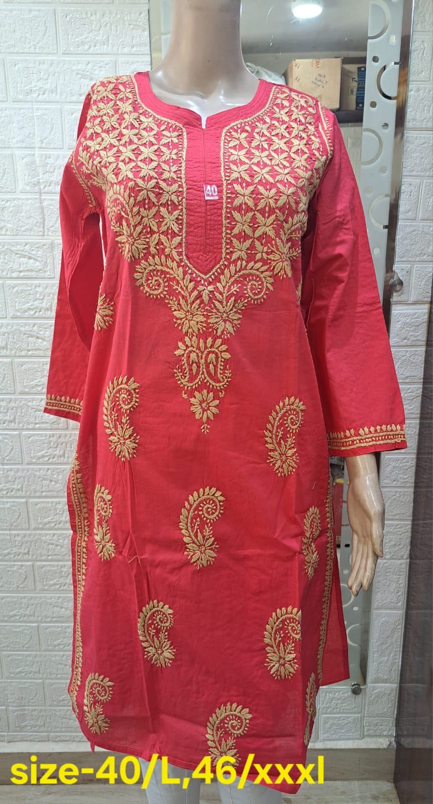Chikankari Cotton Straight Kurti