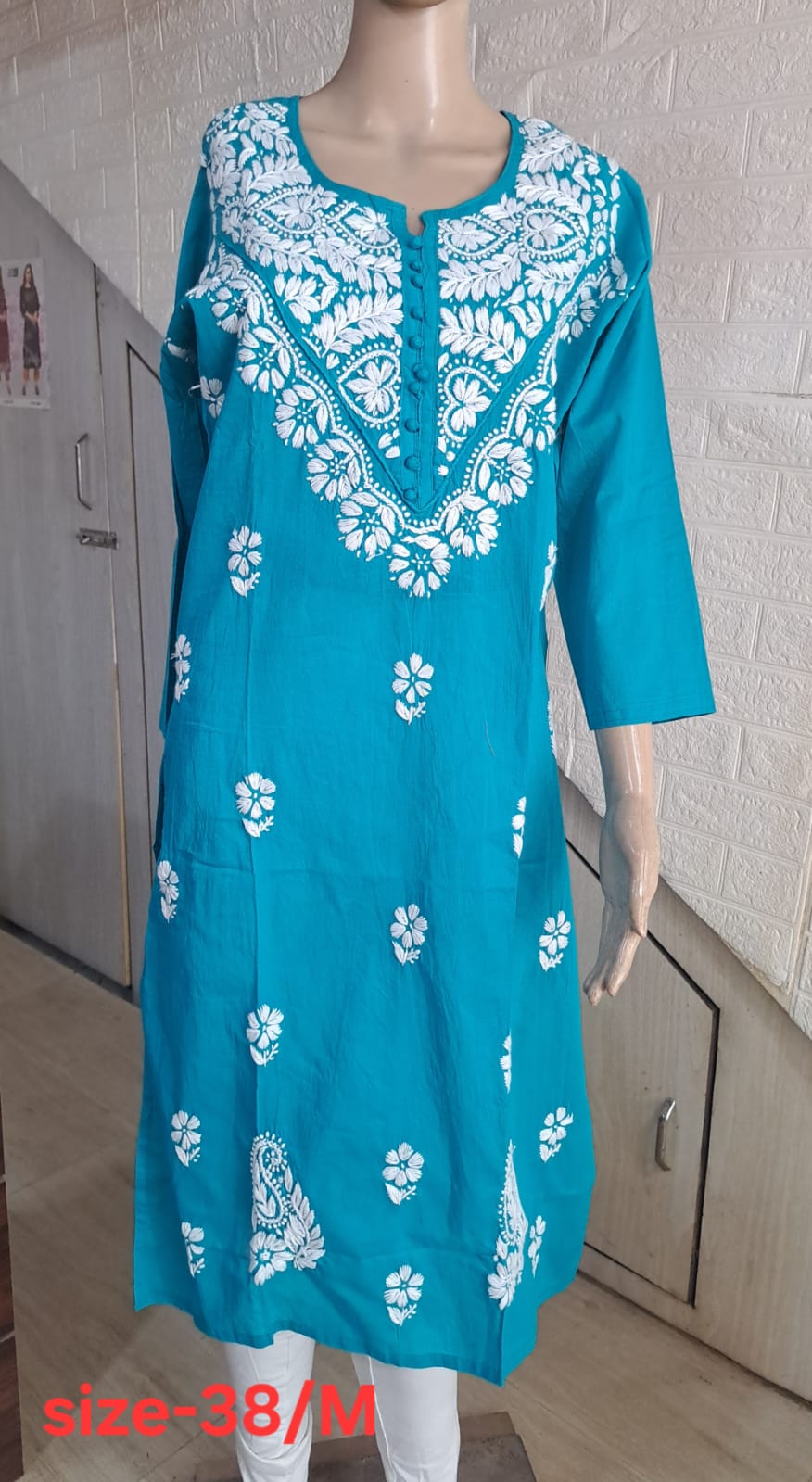 Chikankari Cotton Straight Kurti