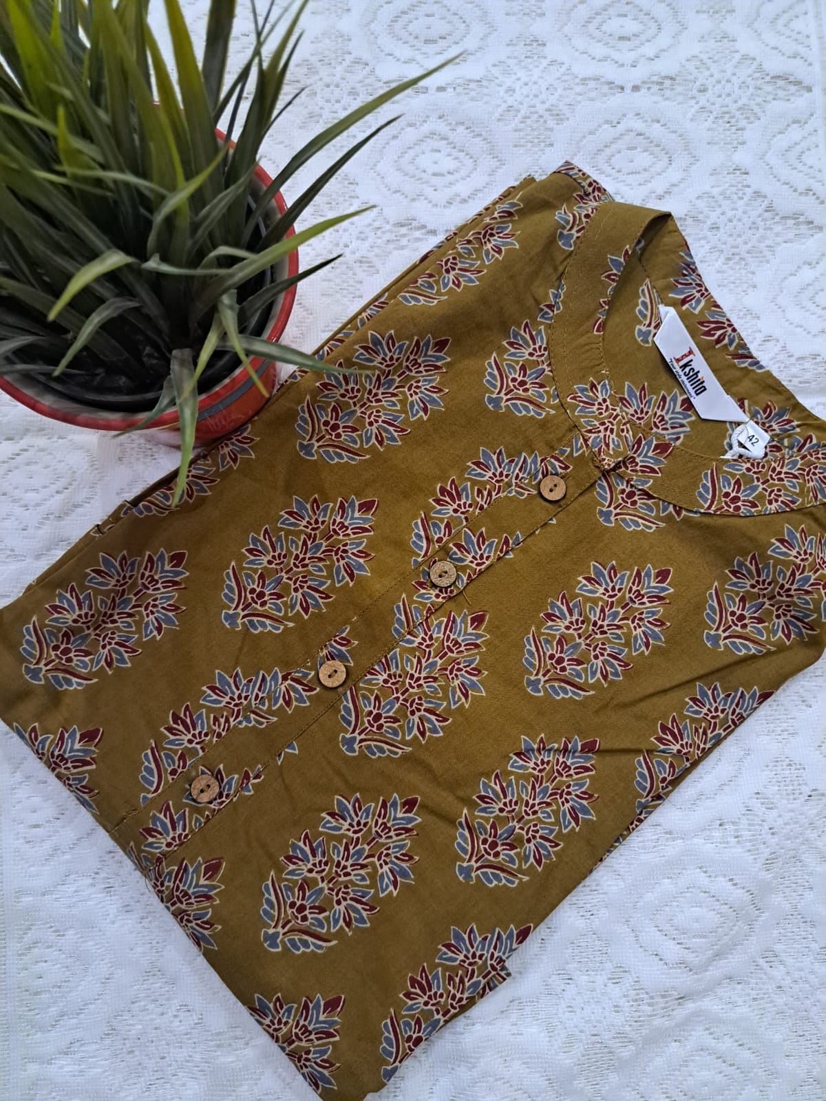 Ikshita Cotton Straight Kurta-Mehdi Green