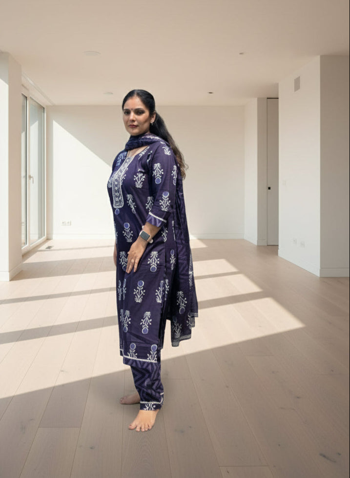 Layla Straight Suit Set-Purple