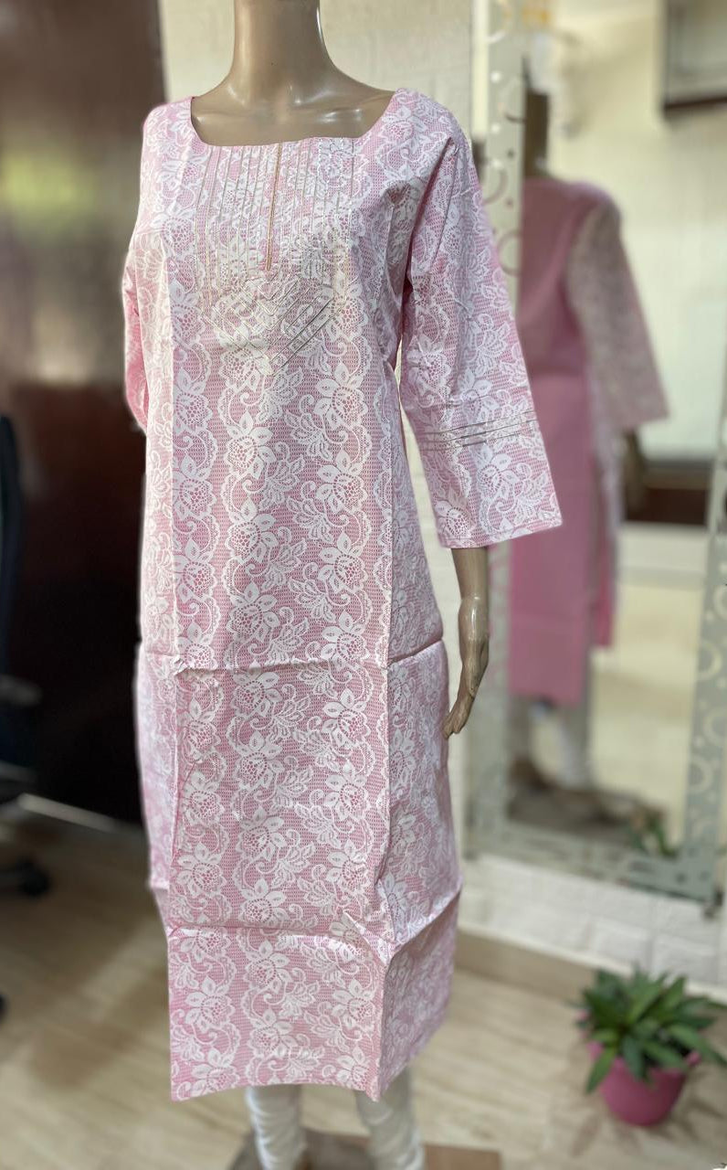 Kanak Cotton Straight Kurta-Light Pink