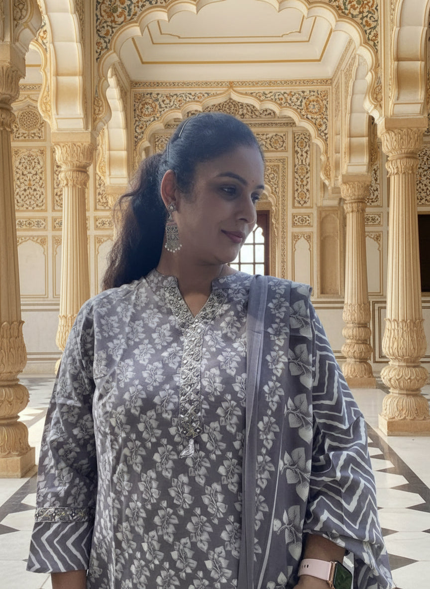 Prerna 3pc Suit Set-Dark Grey