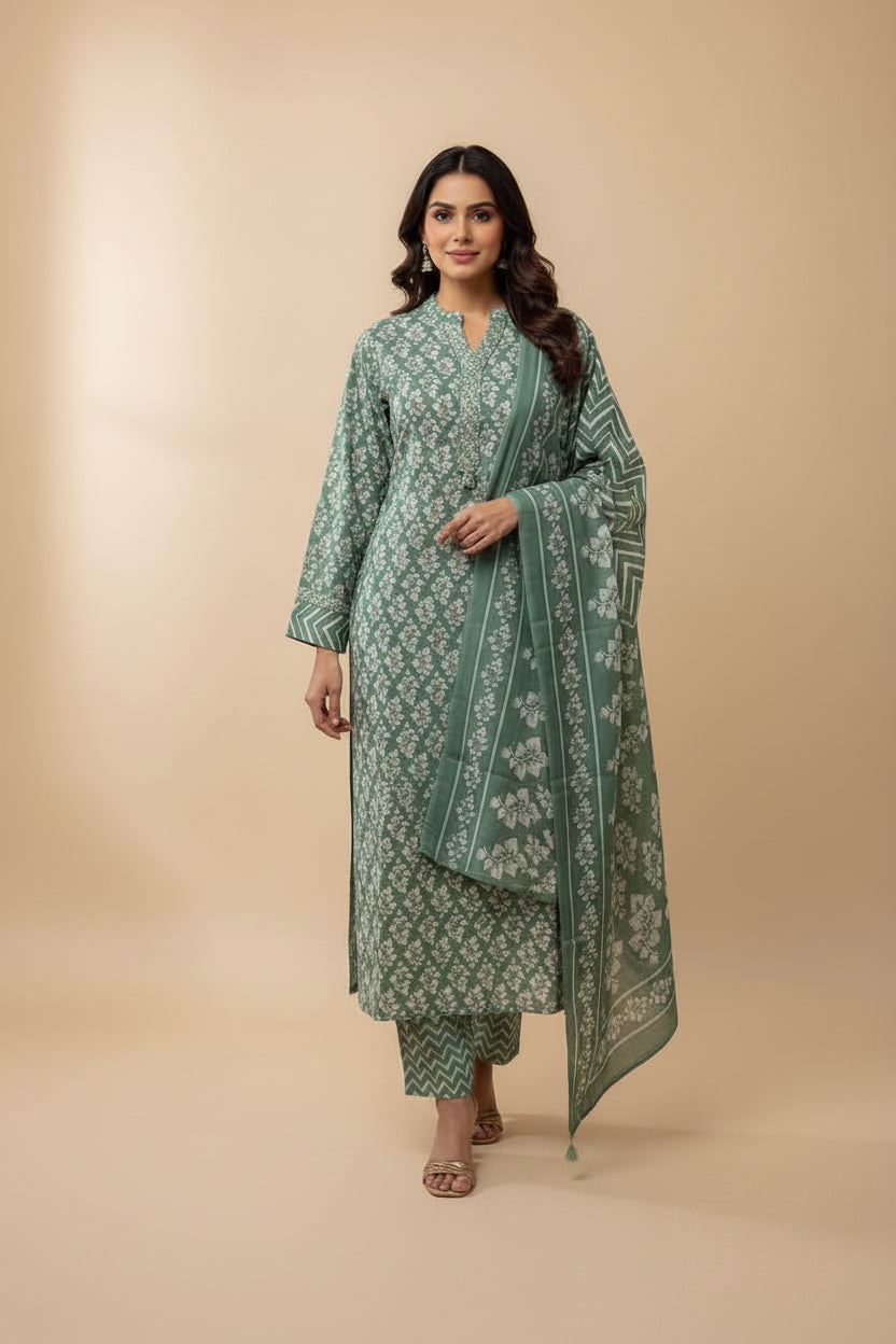 Prerna 3pc Suit Set-Green