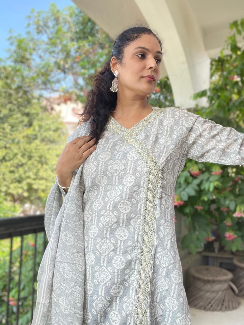 Prerna 3pc Suit Set-Grey