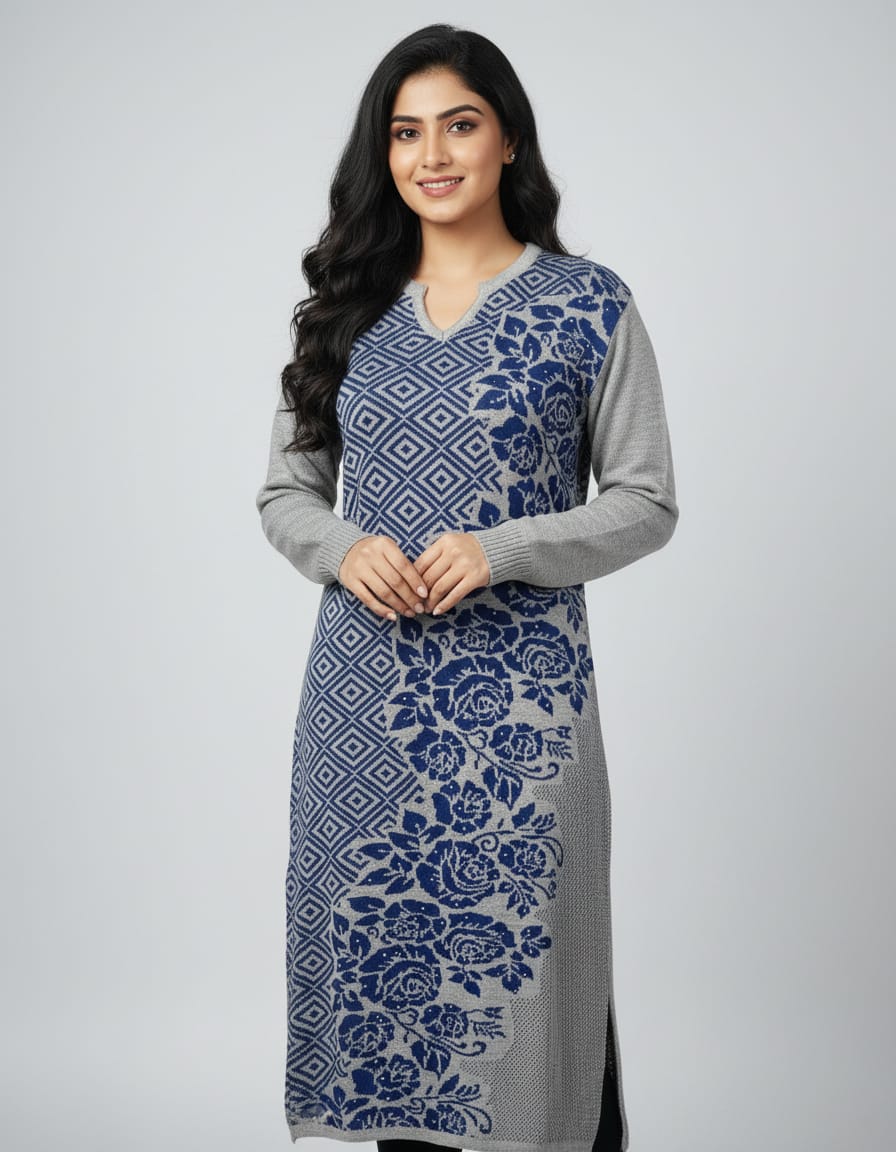 Shama Woolen Kurti-Light Grey