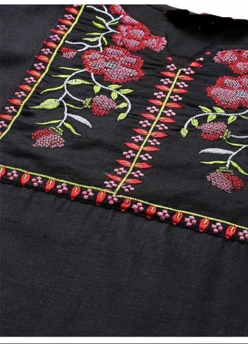 Kanak Cotton Straight Kurta-Black