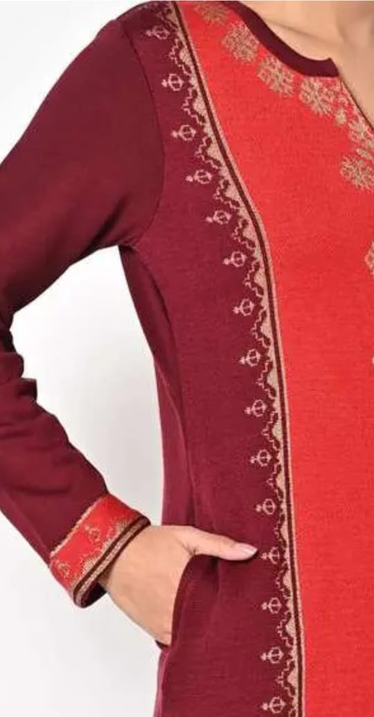 Shama Woolen Kurti-Dark Red