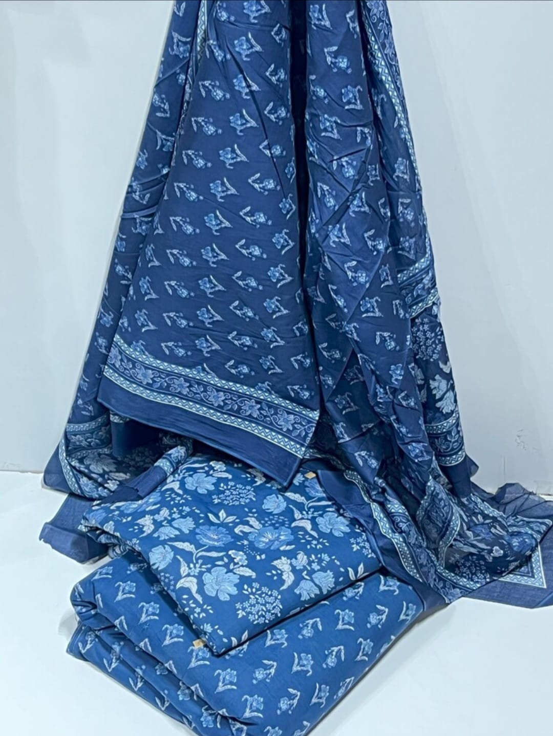 Handblock Cotton Unstitched suit-Dark Blue