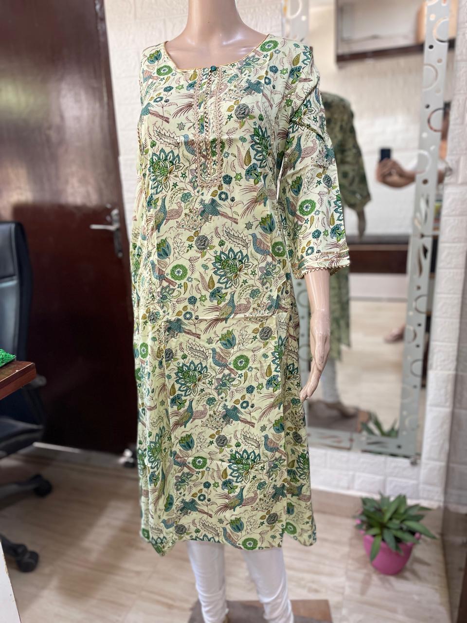 Rangmayee Cotton Straight Kurta-Green (K41)