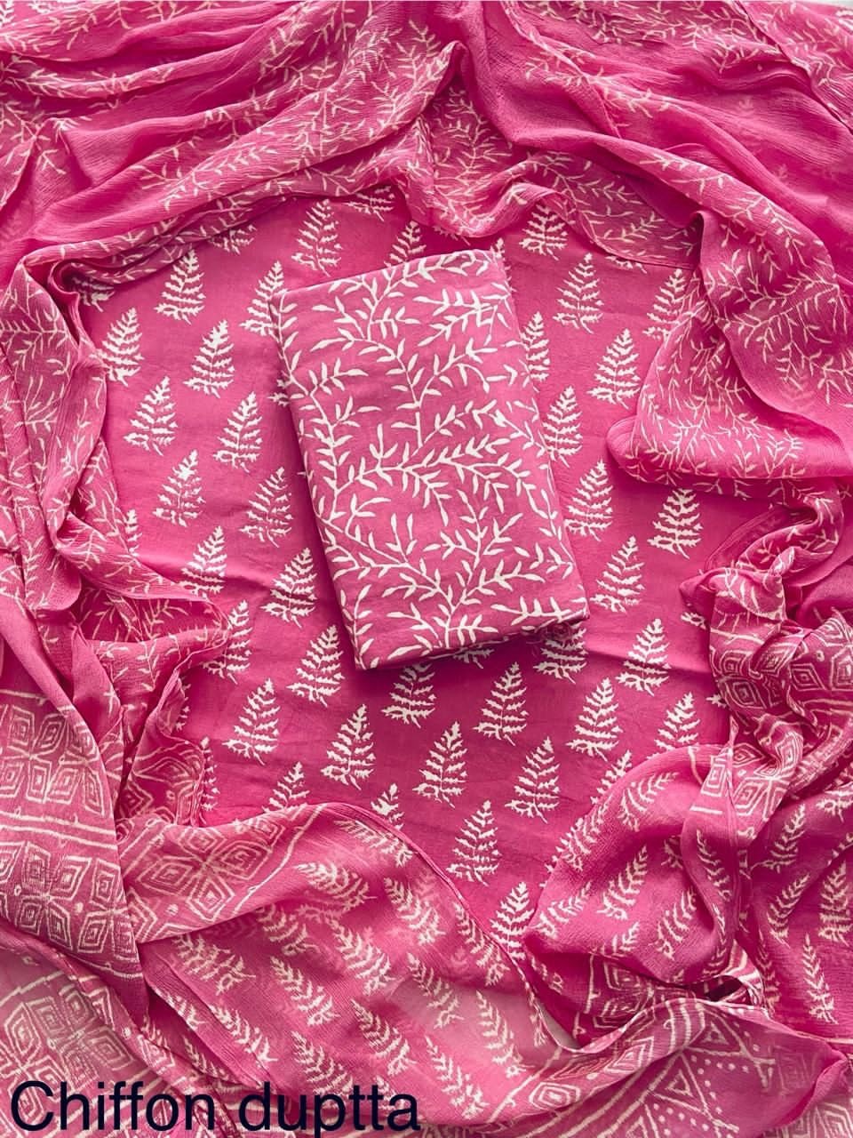 Handblock Cotton Unstitched Suit-Light Pink (ST36)