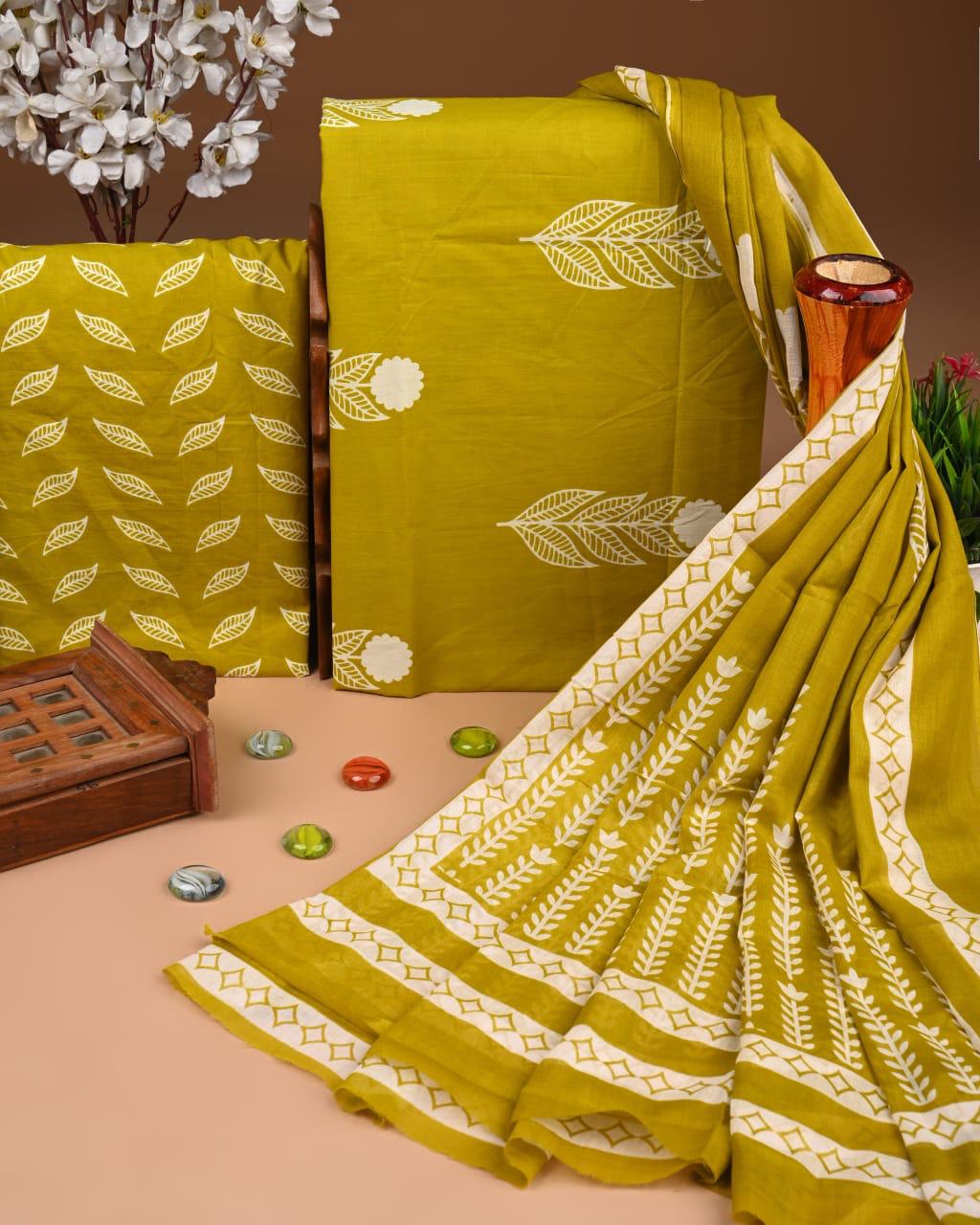 Handblock Cotton Unstitched suit