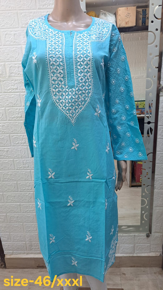Chikankari Cotton Straight Kurti