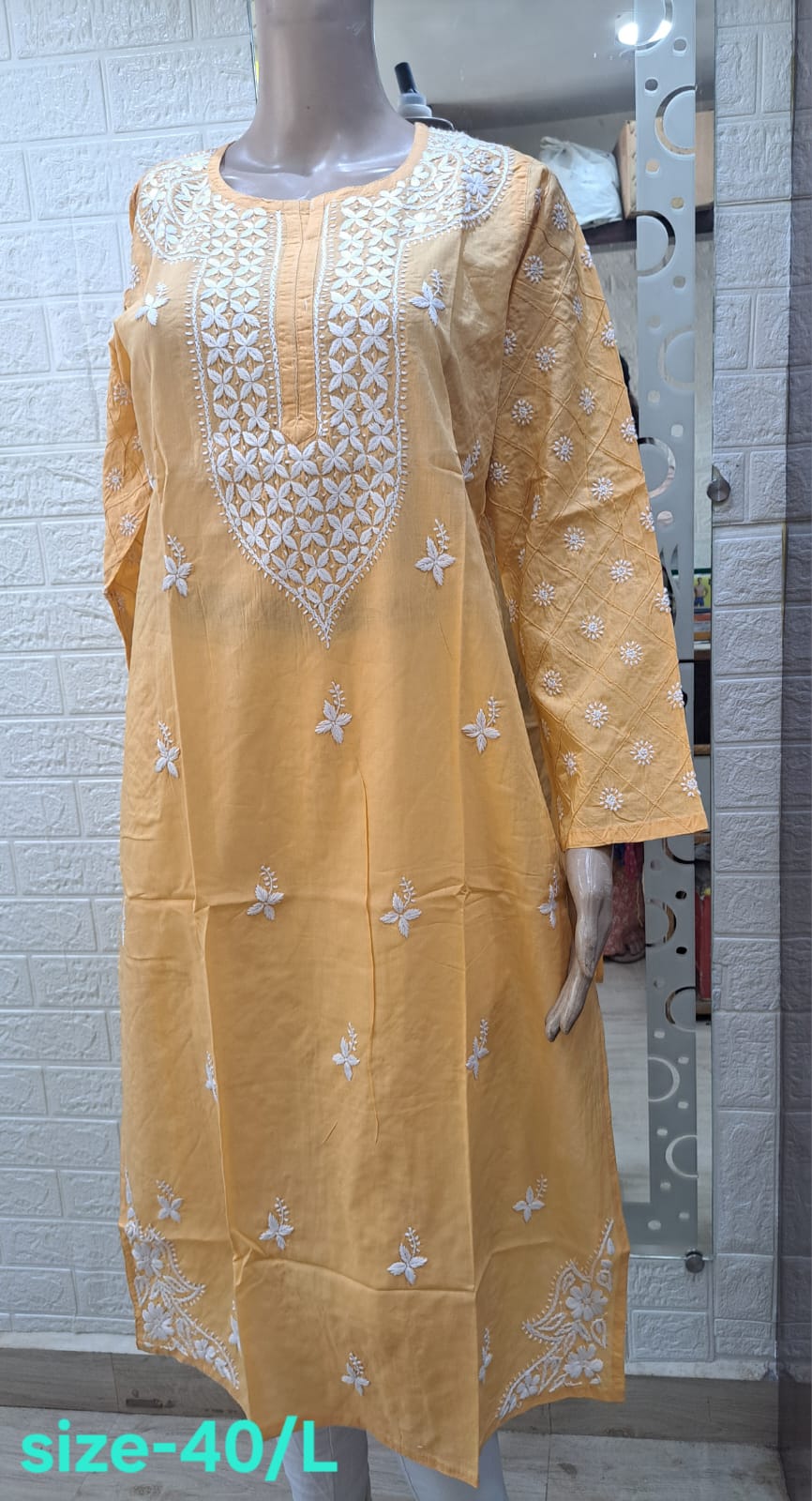 Chikankari Cotton Straight Kurti