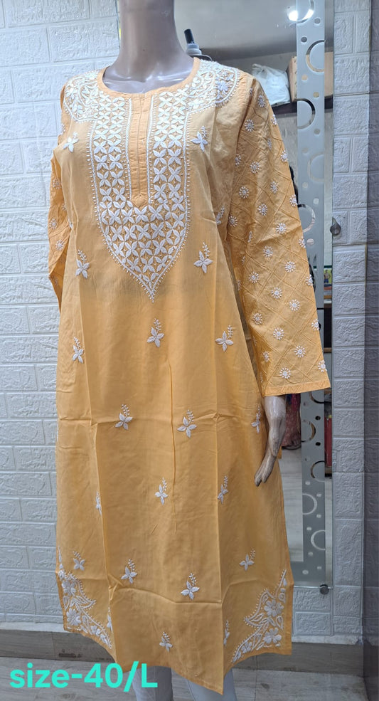 Chikankari Cotton Straight Kurti