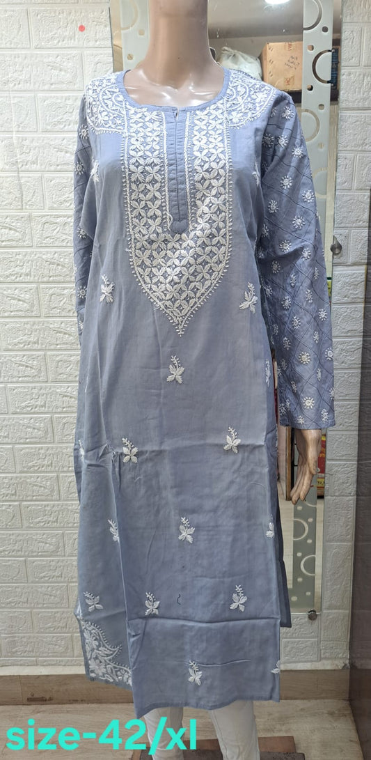 Chikankari Cotton Straight Kurti