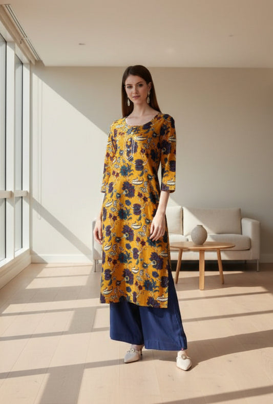 Kanak Cotton Straight Kurta-Mustard (K10-13)