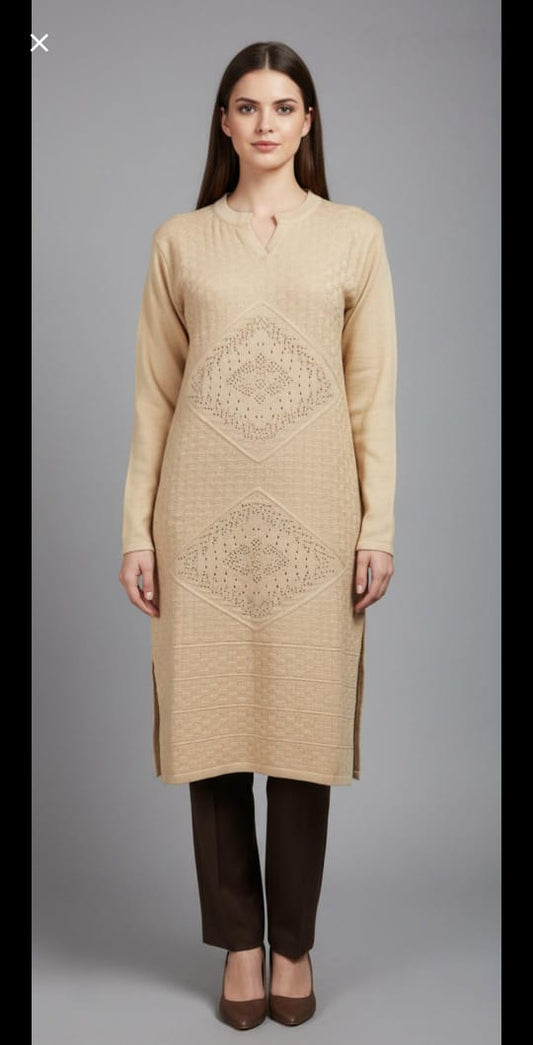 Shama Woolen Kurti-Beige (Golden)
