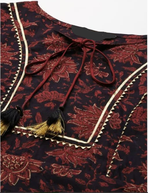 Ramaya Cotton A-line Kurta-Black Red