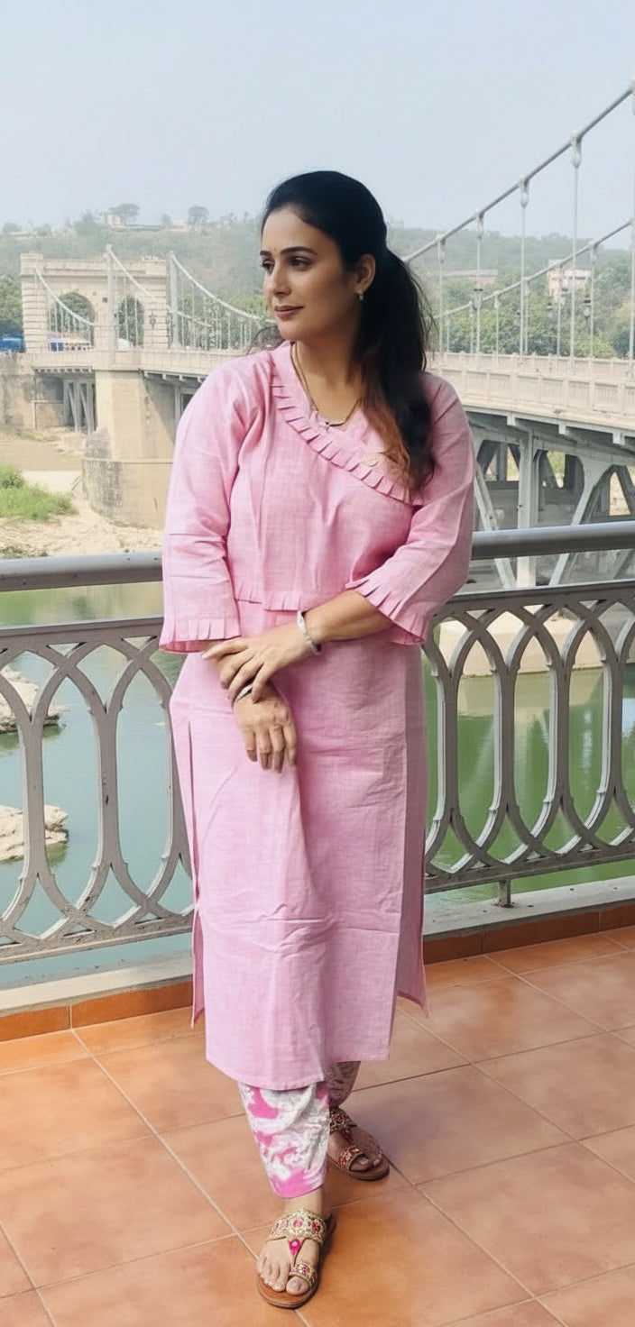 Ikshita Cotton Straight Kurta-Pink