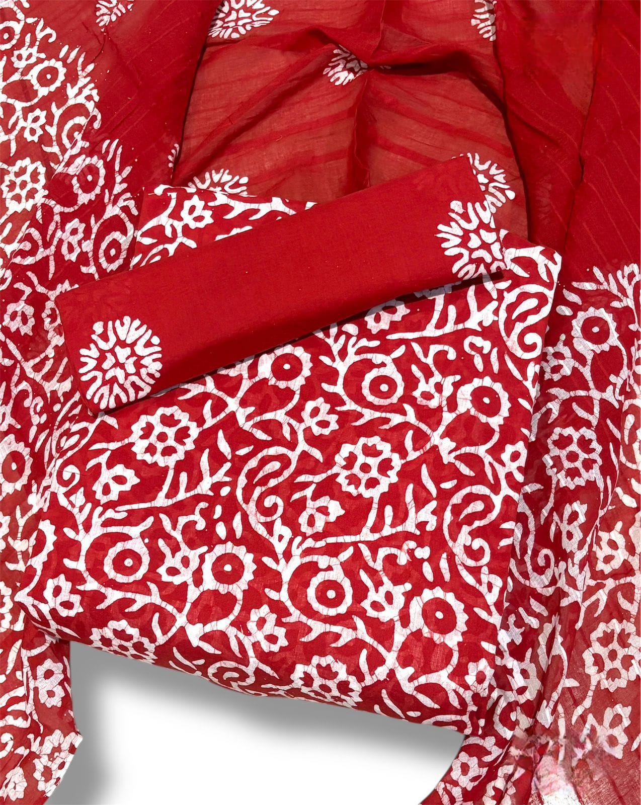 Batik Cotton Unstitched suit-Red