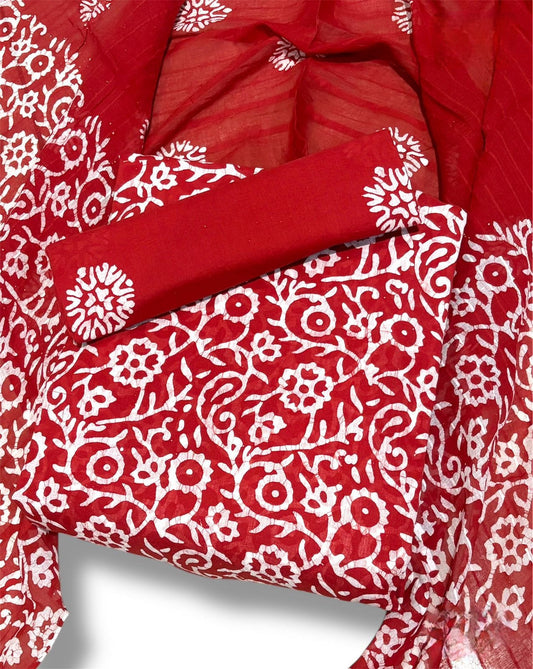 Batik Cotton Unstitched suit-Red