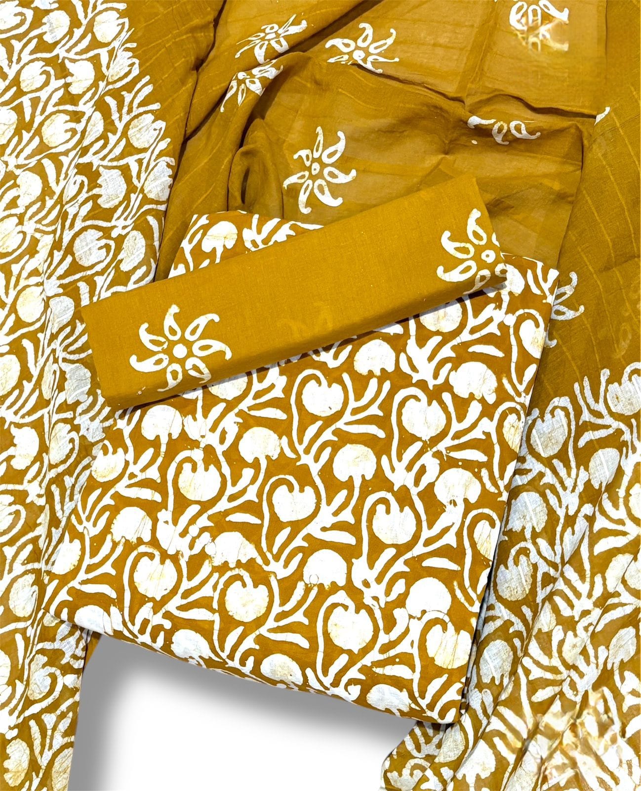 Batik Cotton Unstitched suit-Mustard