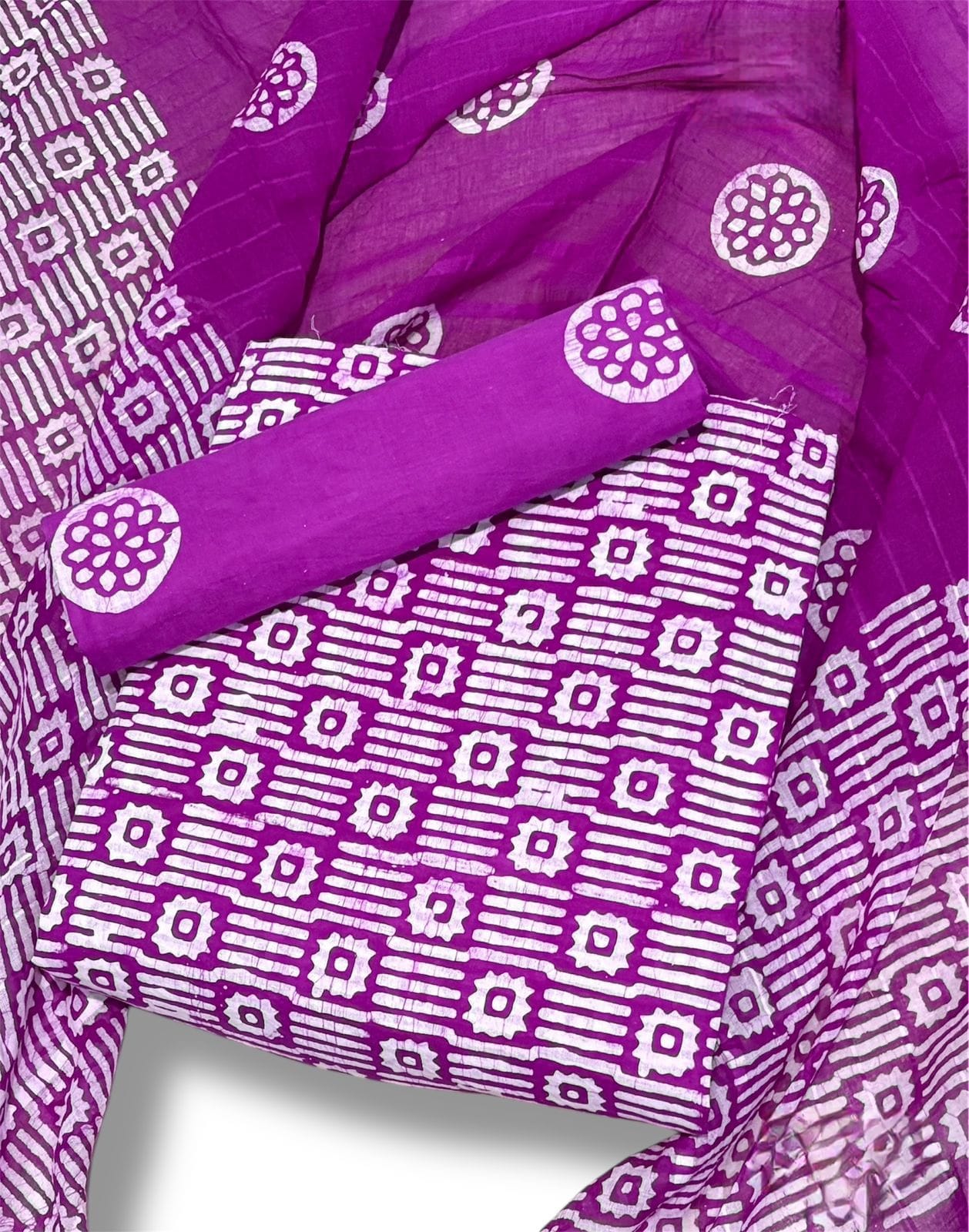 Batik Cotton Unstitched suit-Purple