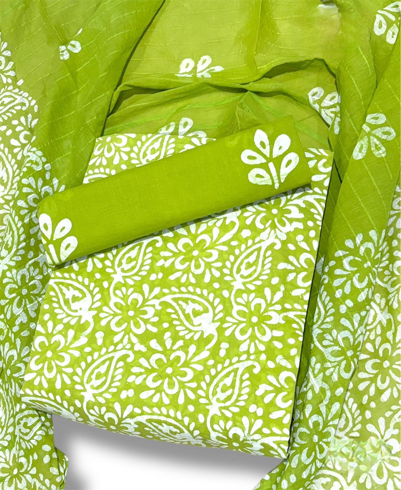 Batik Cotton Unstitched suit-Light Green
