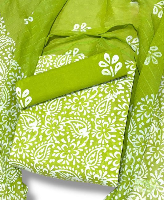 Batik Cotton Unstitched suit-Light Green