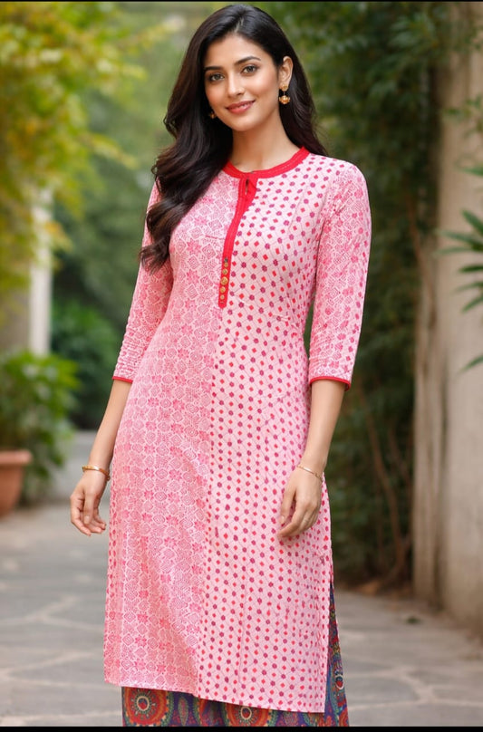 Kanak Cotton Straight Kurta-Pink