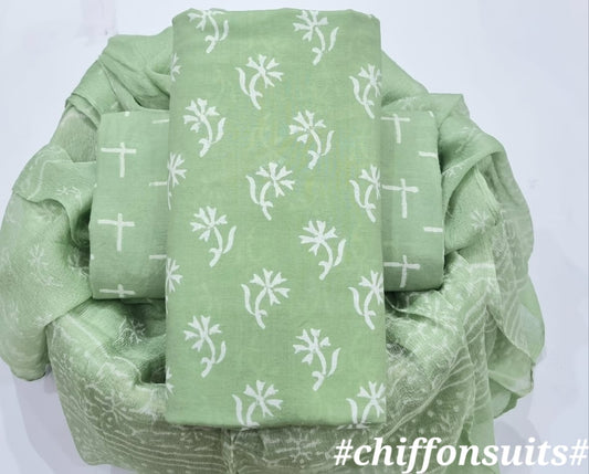 Batik Cotton Unstitched Suit-light green
