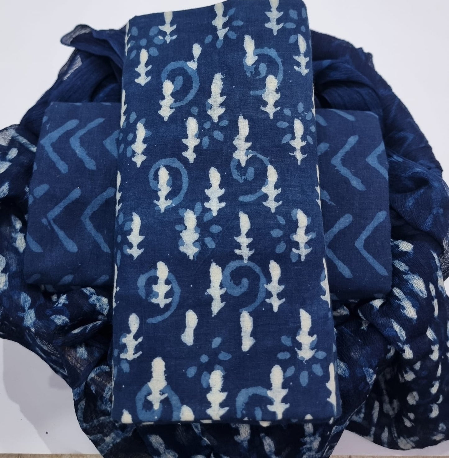 Batik Cotton Unstitched Suit-Dark blue