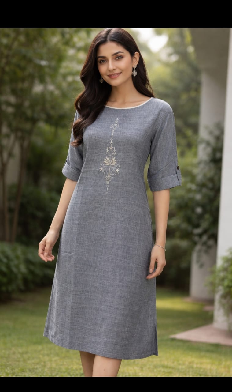 Cotton Straight Kurta-Grey (K139)