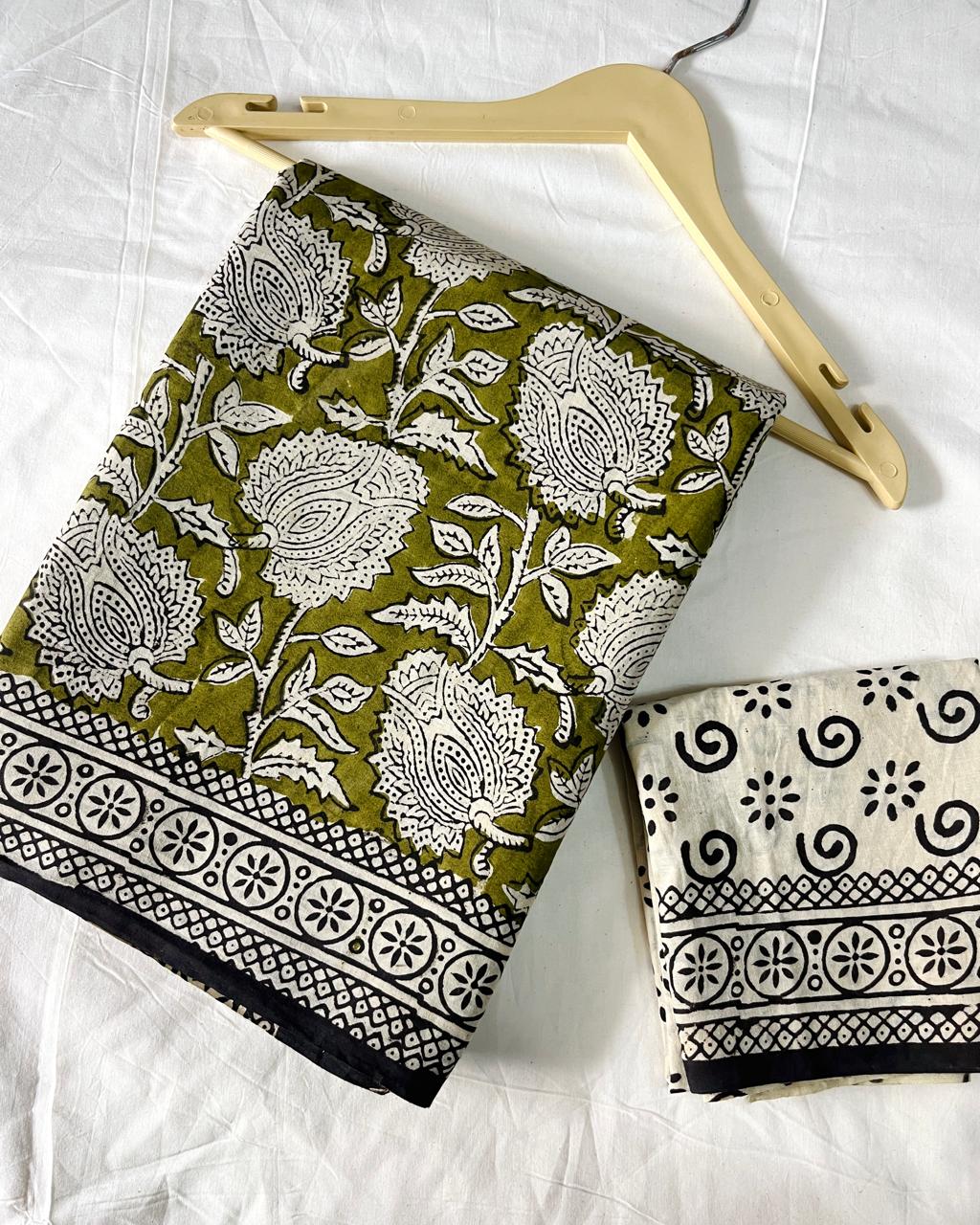 Mulmul Cotton Sari-Olive Green (ST03)