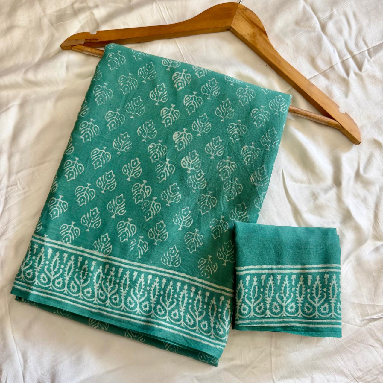 Mulmul Cotton Sari-Light Green (ST08)