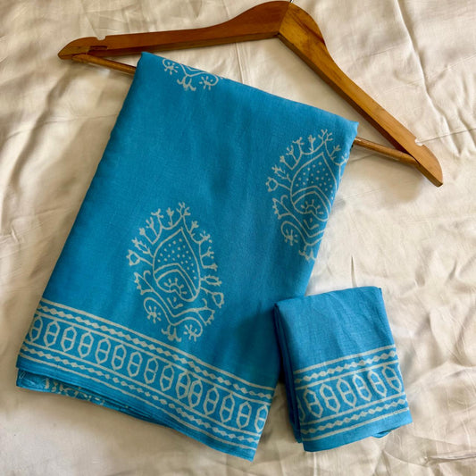 Mulmul Cotton Sari-Aqua Blue (ST10sari)