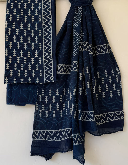 Handblock Cotton Unstitched suit-Dark Blue (ST15)