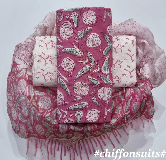Batik Cotton Unstitched suit-Pink (ST20)