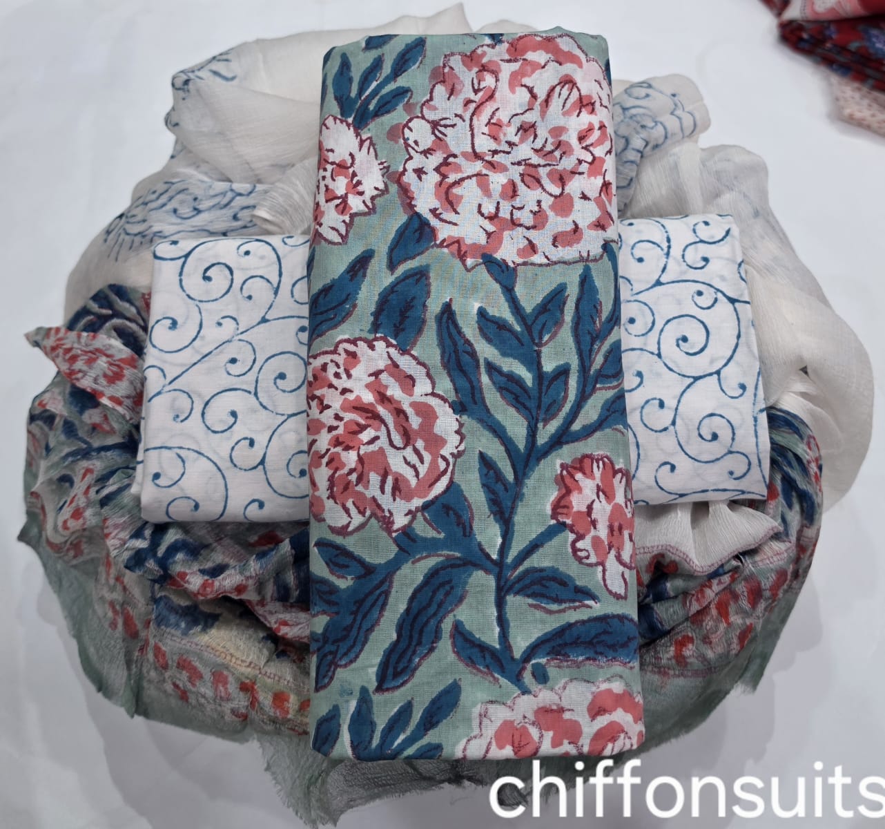 Pure Cotton Unstitched suit-Blue n White (ST16)